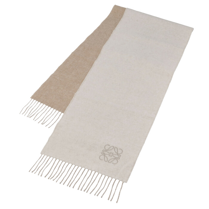 高い素材 ロエベ LOEWE マフラー アナグラム刺繍 スカーフ アイボリー