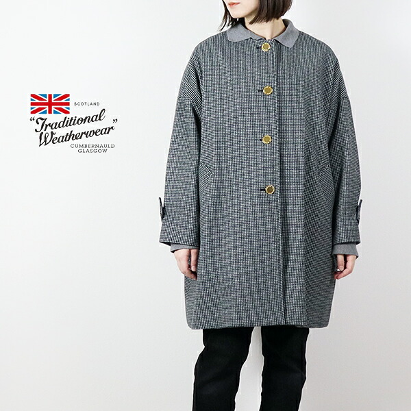 20%OFFクーポン対象 / トラディショナルウェザーウェアー Traditional Weatherwear / MALTON NO COLLAR マールトン ノーカラー メルトンジャケット / KGFCO0368MH BLACKHOUNDS TOOTH ブラックハウンドトゥース / コート / レディース / 2025秋冬