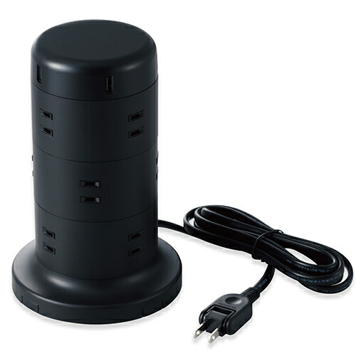 エレコム ELECOM TT-U02-1220BK ブラック タワー型タップ 延長コード 2ピン 12口 2m TTU021220BK