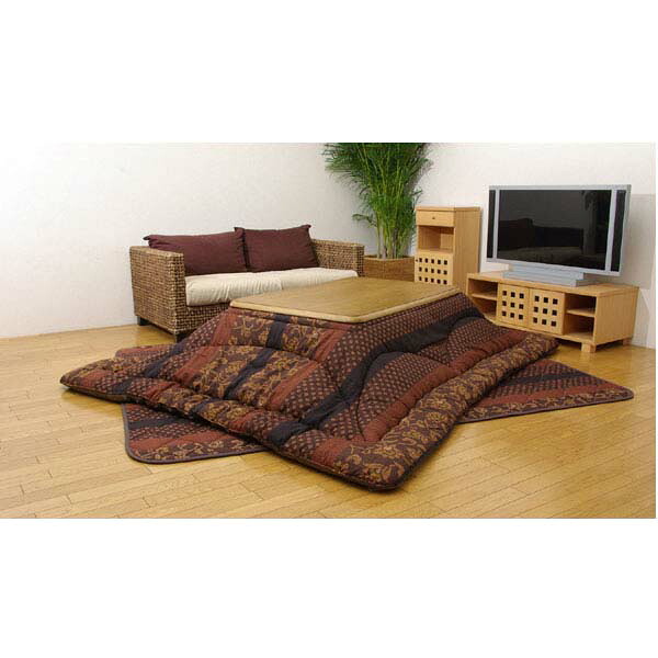 イケヒコ 万葉 こたつ厚掛け・敷布団セット 205&times;245cm ブラウン [ こたつ こたつ布団 厚掛け 敷布団 ラグ セット ]『代引不可』『送料無料（一部地域除く）』｜よろずやマルシェ