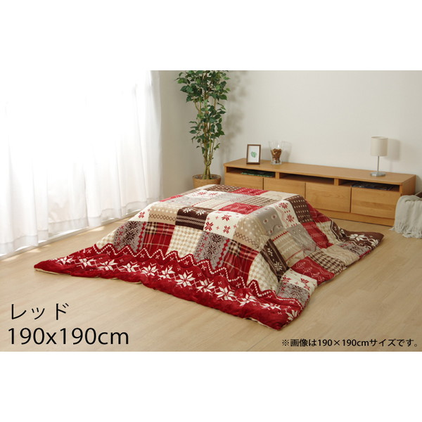 イケヒコ 撥水 薄掛こたつ布団 ノルディック柄 正方形 190×190cm レッド NCH190190 『代引不可』『送料無料（一部地域除く）』