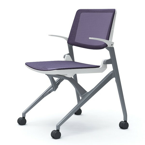 オカムラ ミーティングチェア Marca マルカ 背座メッシュ シルバーフレーム ホワイトシェル 肘付 パープル 81M2LG F1E0 『代引不可』『送料無料（一部地域除く）』