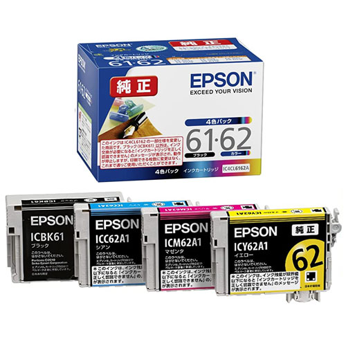 楽天市場】EPSON 純正品 インクカートリッジ IC4CL62A1 4色パック IC62