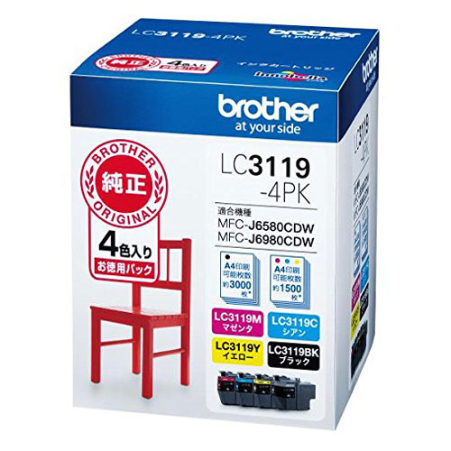 ブラザー 純正インク LC3119-4PK LC3119シリーズ 4色パック 『送料無料（一部地域除く）』｜よろずやマルシェ