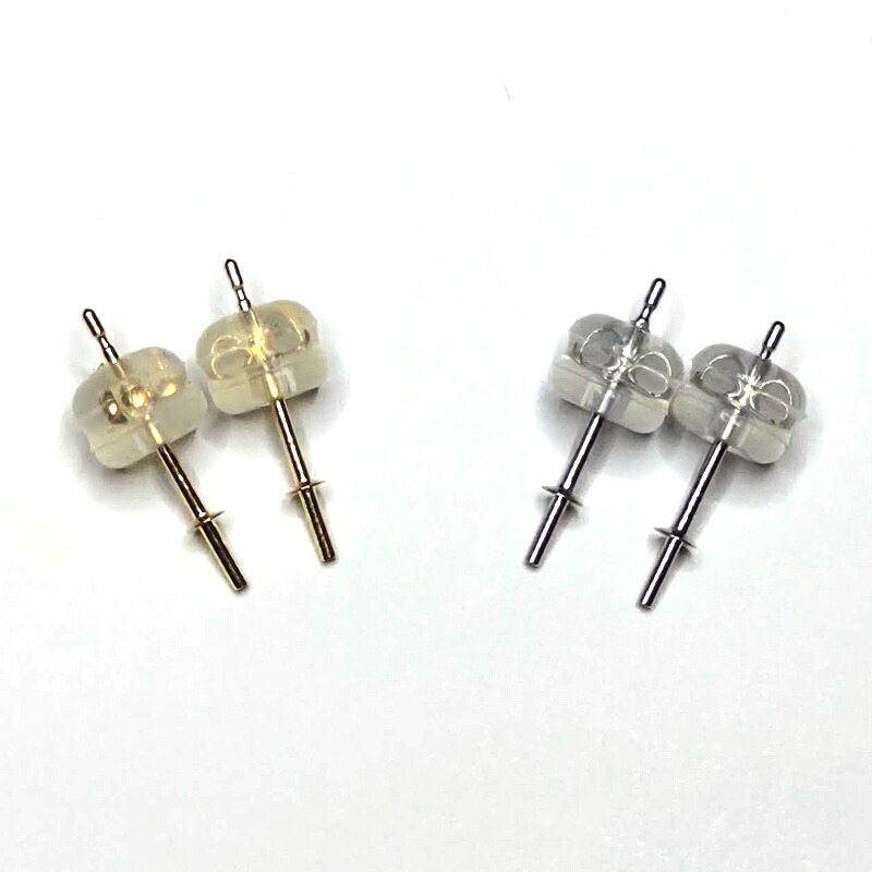 スタッド 直結 ピアス 金具 0.7mm K18 PT900 キャッチ ポスト 送料無料 クリックポスト発送 シリコン 付 筒形 S ストレート セット 1ペア 両耳用 金具 シンプル プレーン シリコン ダブル ロック キャッチ レディース