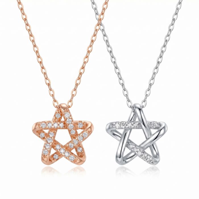 クロススターリングネックレス　S925　大人のためのクロススターネックレス　上品に輝く立体デザイン（2color）