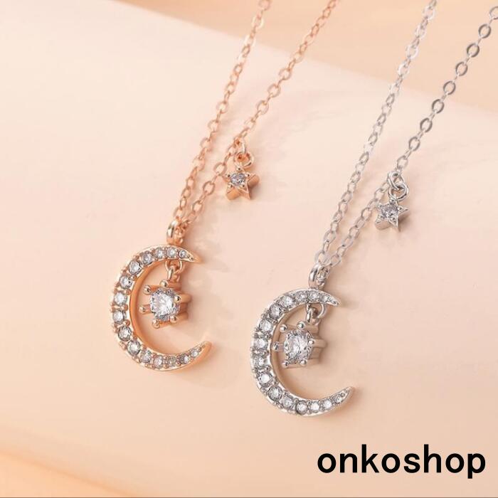onkoshop s925 キラキラ ネックレス レディース シルバー925 アクセサリー ジュエリー ギフト プレゼント 月と星 母の日 誕生日