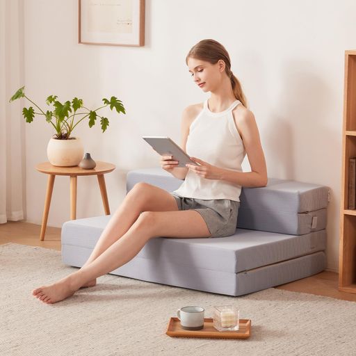 Lazyzizi四つ折りマットレスセミダブル10コマーシャル厚さ長いす寝台高化学反応手合い敷布団マットレス折り畳み車中泊引っ敷き体圧分散ごろ寝引っ敷き薄墨色