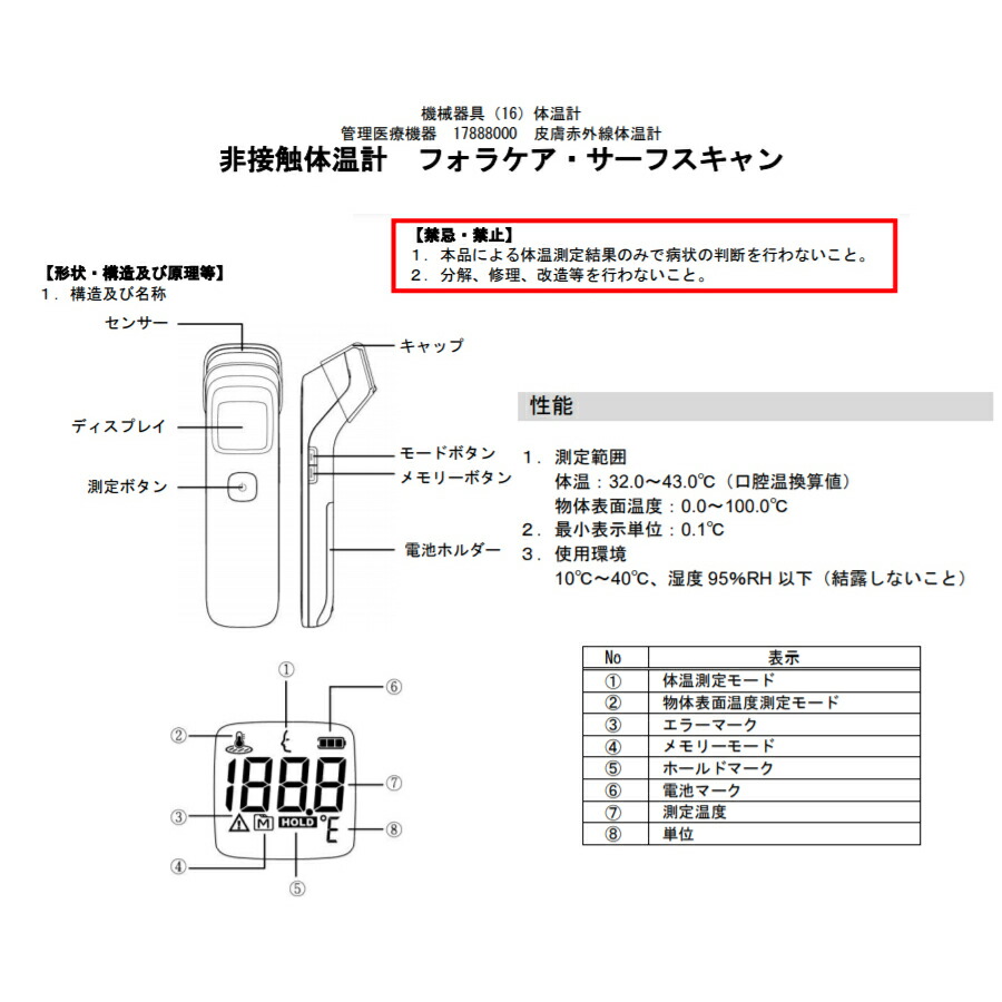 楽天市場 非接触体温計 フォラケア サーフスキャン 体温計 Thermometer 非接触 フォラケアジャパン Foracare Fora 通販薬局