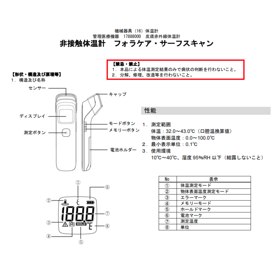 日本最大手医薬品卸会社からの正規ルート仕入品で安心ですおでこに約1秒で体温を測定 非接触体温計 フォラケア サーフスキャン 体温計 Thermometer 非接触 フォラケアジャパン Foracare Fora