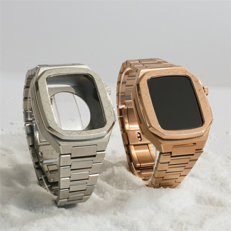 Apple watch 保護ケース ステンレス バンド セット フレーム保護 ビジネス アップルウォッチ ステンレス 金属製 時計ベルト 着せ替え 交換 44mm 45mm 全面保護ケース 男性 耐衝撃 耐久性 長さ調整器具付き 高級 華奢