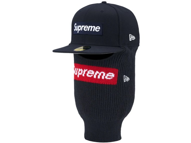 SUPREME シュプリーム キャップ ニューエラ コラボ 25AW 紺Box Logo New Era + Balaclaba CAP NAVY シュプリーム ボックス ロゴ ニューエラ プラス バラクラバ ネイビー 25FW フェイス マスク｜ONLY ONE STYLE
