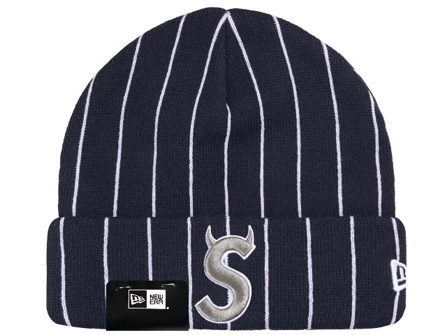 SUPREME シュプリーム ニューエラ コラボ ニット帽 26SS ストライプ New Era Devil S Logo Beanie STRIPE デビル Sロゴ ビーニー 角｜ONLY ONE STYLE