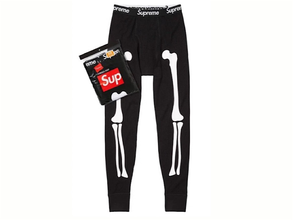 SUPREME シュプリーム ヘインズ 24AW 新品 黒 ボーン サーマル ズボン下 継ぎ切れ 1枚 Supreme Hanes Bones Thermal Pant (1 Pack) BLACK 肌付き スカル アンダーウェアー タイツ レギンス 黒いこと 骨