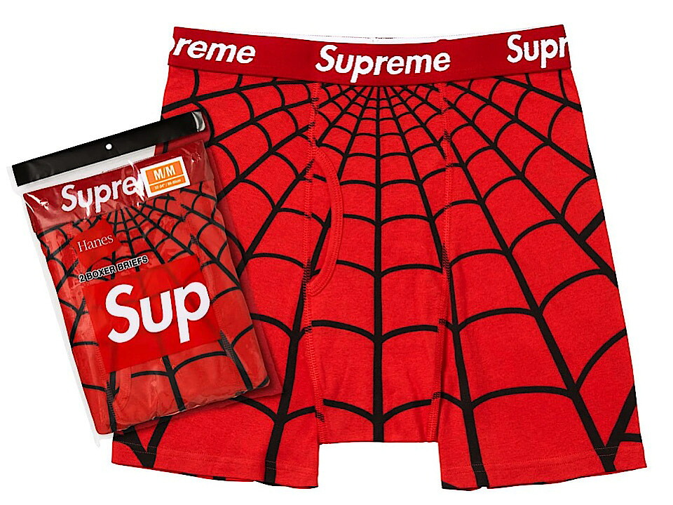 SUPREME シュプリーム ヘインズ スパイダーマン 共同研究 26SS 新品 赤 ボクサーズボン下 Supreme x Hanes Spider-Man Boxer Briefs (2 Pack) RED シュプリーム x ヘインズ スパイダーマン ボクサーブリーフ (2容器に並べる) 赤いこと 細蟹の巣 アンダーウェアー 2枚入り口・入口 MARVEL マーベル