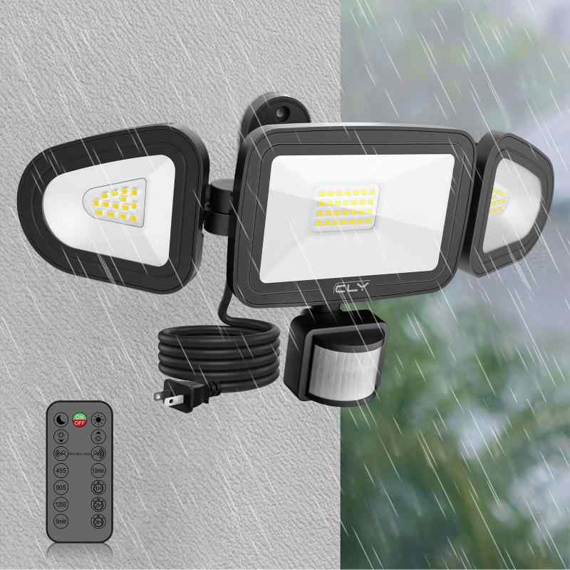 CLY LEDセンサーライト 屋内/屋外使用可 人感センサー LED投光器 42W 昼白色 6500K フラッドライト リモコン操作 自動点灯/消灯 高輝度 4200ルーメン 3灯式 IP66防水仕様 省エネ 明るい 防犯ライト