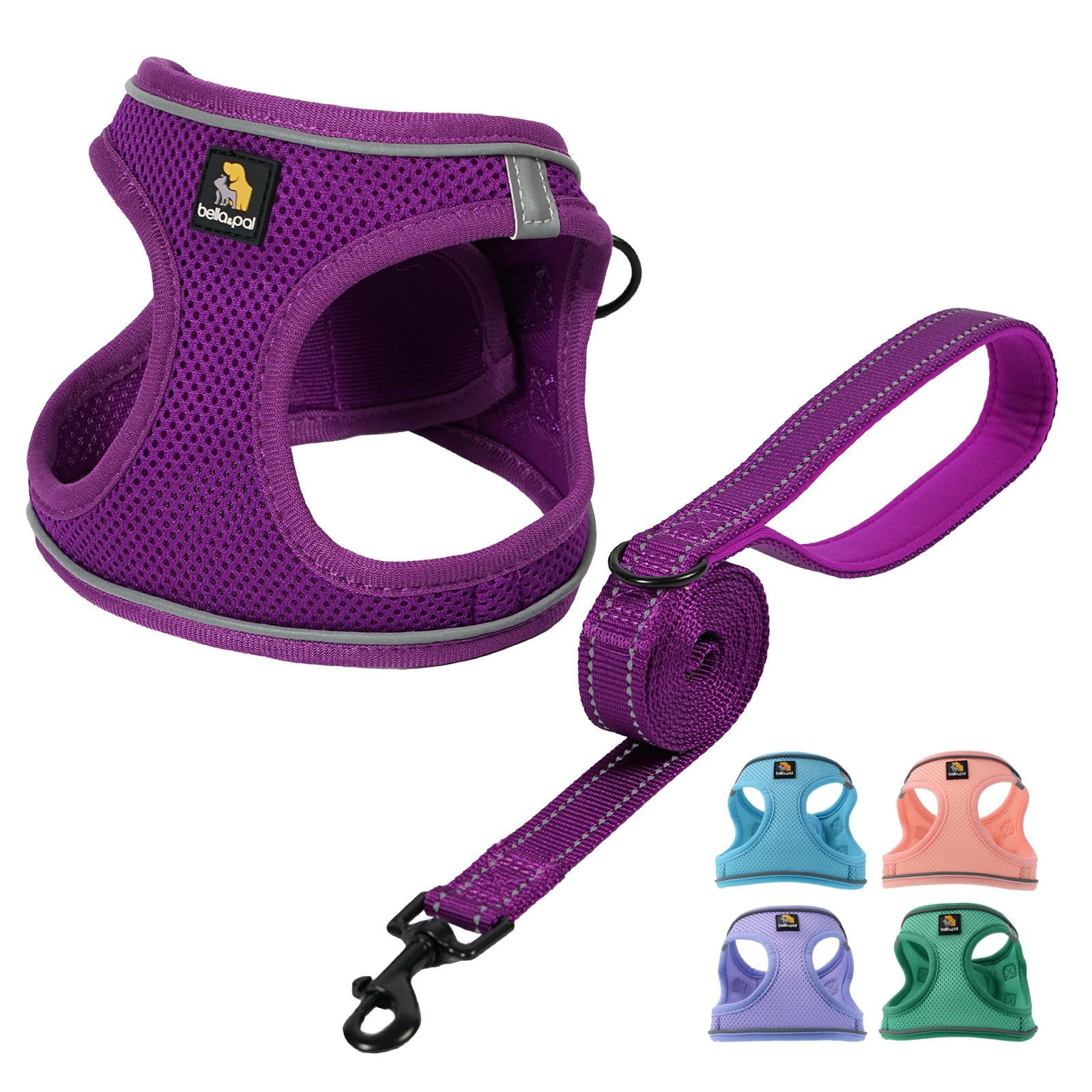 犬用馬具 リーシュセット 小中型犬 小型犬 より良い馬具 胴輪 照りかえす材付き添い人 大気圏メッシュ 通気性 引っ張り押しとどめる グレープパープル XS大いさ