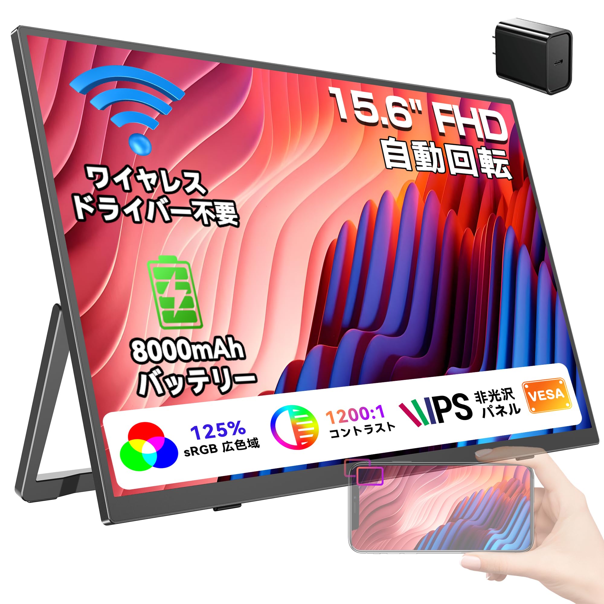 移動性管する 15.6in 蓄電池内蔵 8000mAh 盛りだくさん固定ディスク 1920x1080 携帯型管する 非光輝 IPS液晶 照明ランプ付き添い人 薄型 軽さ 縦置き 自動小銃回転させる Type-C mini HDMI パソコン MAC スマホ相応う 在宅仕え奉る リモー