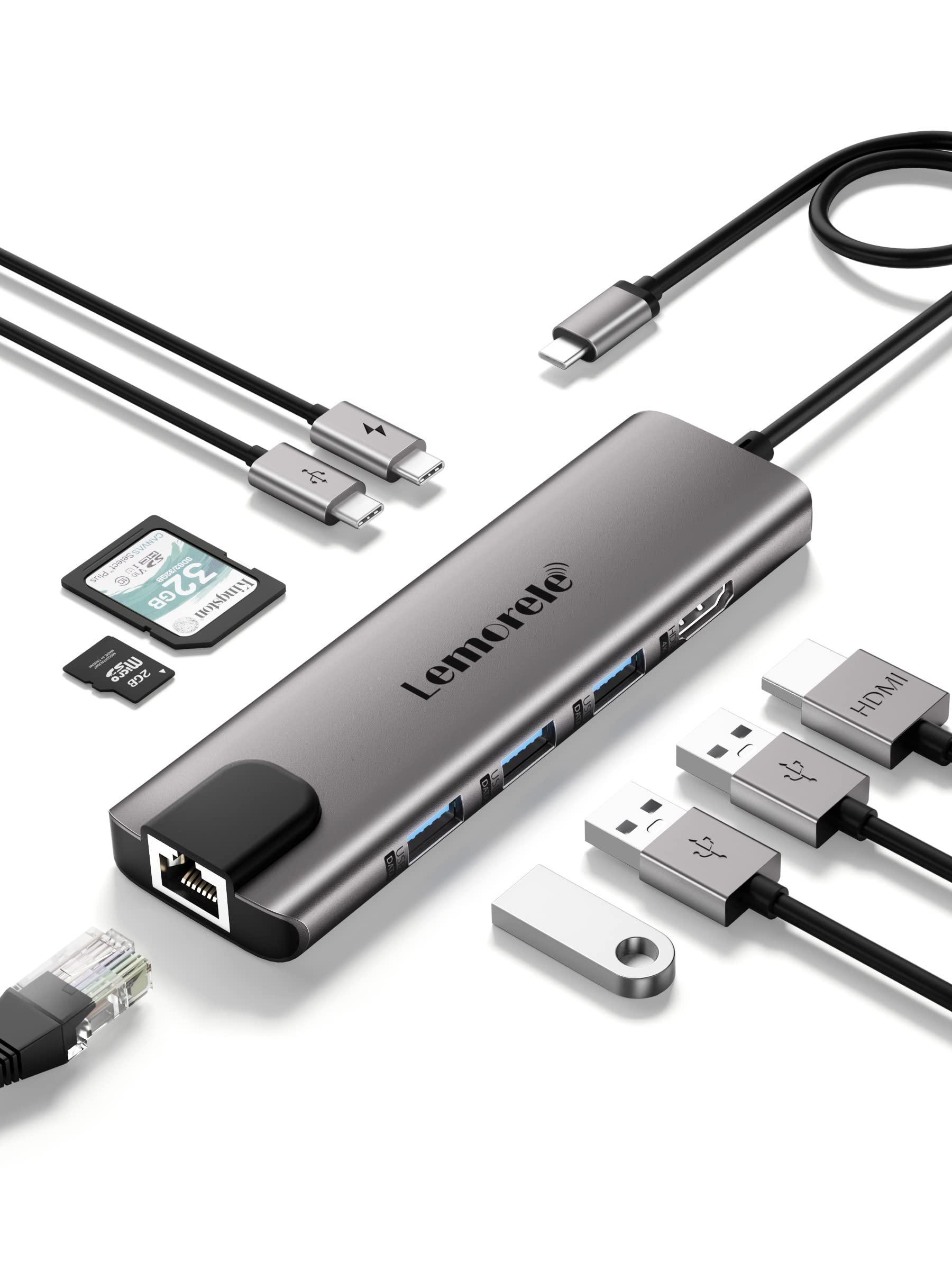 USBハブ 9in1 変換アダプター 4K HDMI出力 LANポート 1000Mbps PD100W 急速充電 多機能ドッキングステーション|EverestOnline