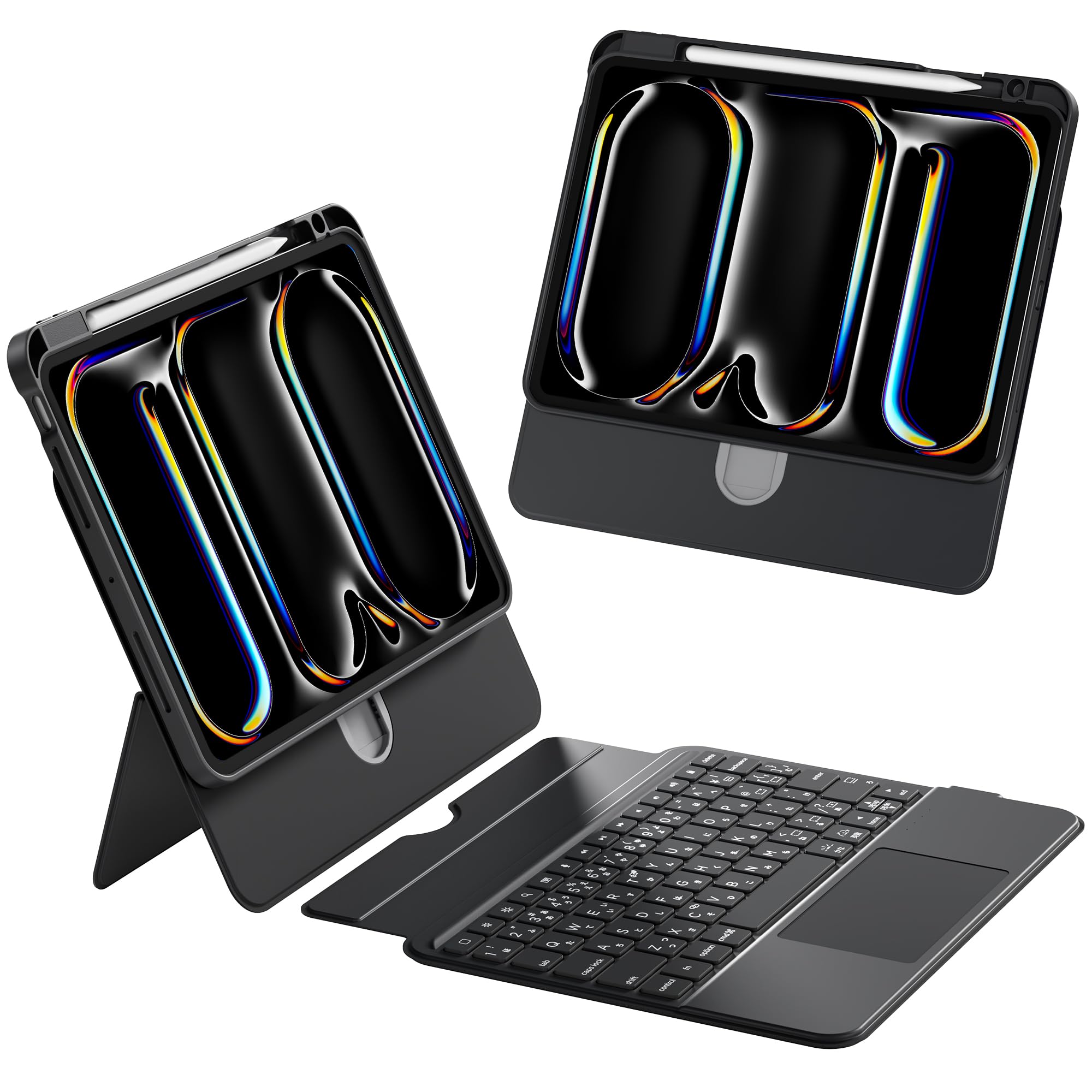 iPad 10.2in 鍵盤付き添い人容れもの 第7時人 第8時人 第9時人 JIS日本語割りつける タッチパッド申し受ける 7色うしろ側ともし火 360度回転させる 高さ自然調整 磁石着脱式 書き込み保持者付き添い人 保護すること押しかぶせる 黒いこと タブレット用キーボード-タブレットPCアクセサリー-スマートフォン・タブレット