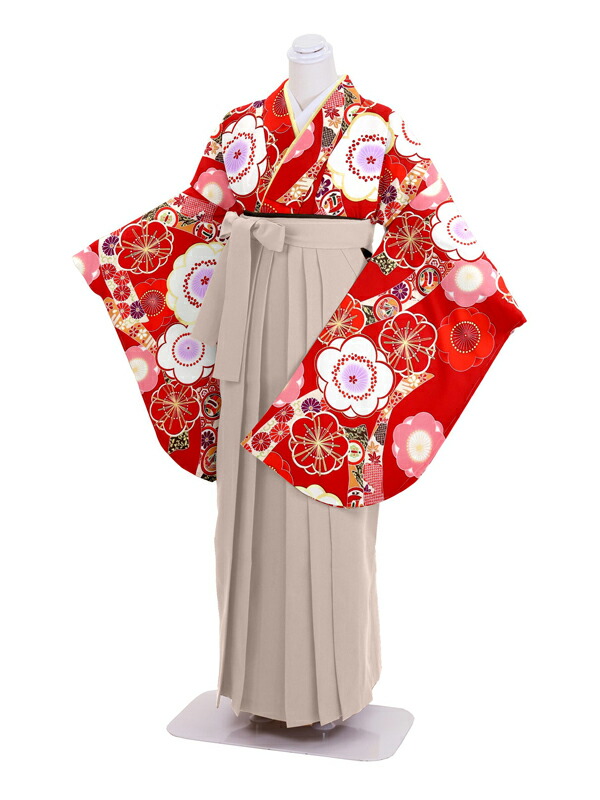 【レンタル】卒業式袴レンタル 赤梅&times;グレージュ｜クリーニング専門店 小野ドライ