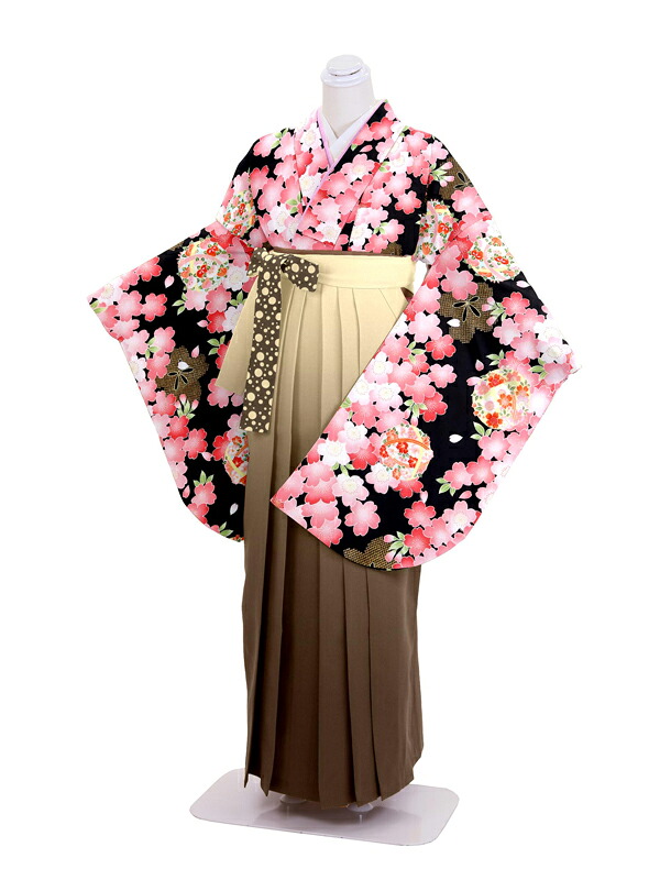 【レンタル】卒業式袴レンタル　黒桜鞠&times;茶グラデーション｜クリーニング専門店 小野ドライ