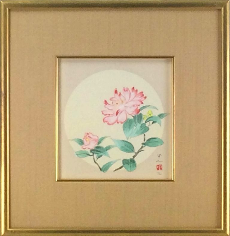 工藤甲人　「山茶花（聚花圓窓）」　木版
