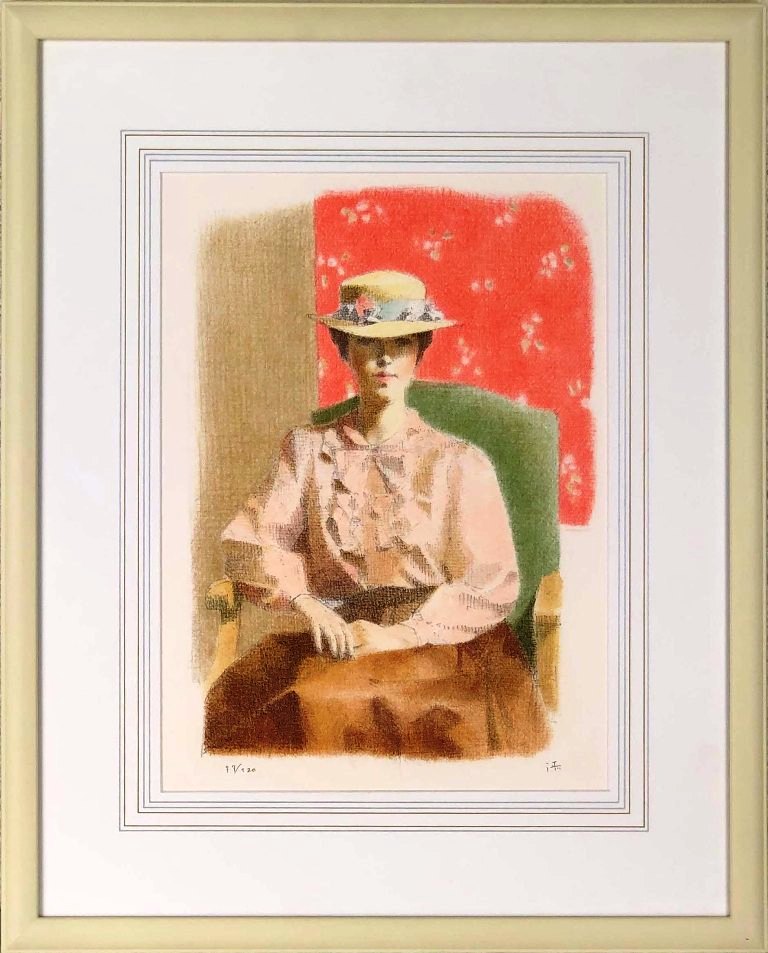 【中古美品】中村清治　花飾りの帽子　リトグラフ　44×40cm 楽天市場】中村清治 「帽子の婦人」 リトグラフ : 小野画廊