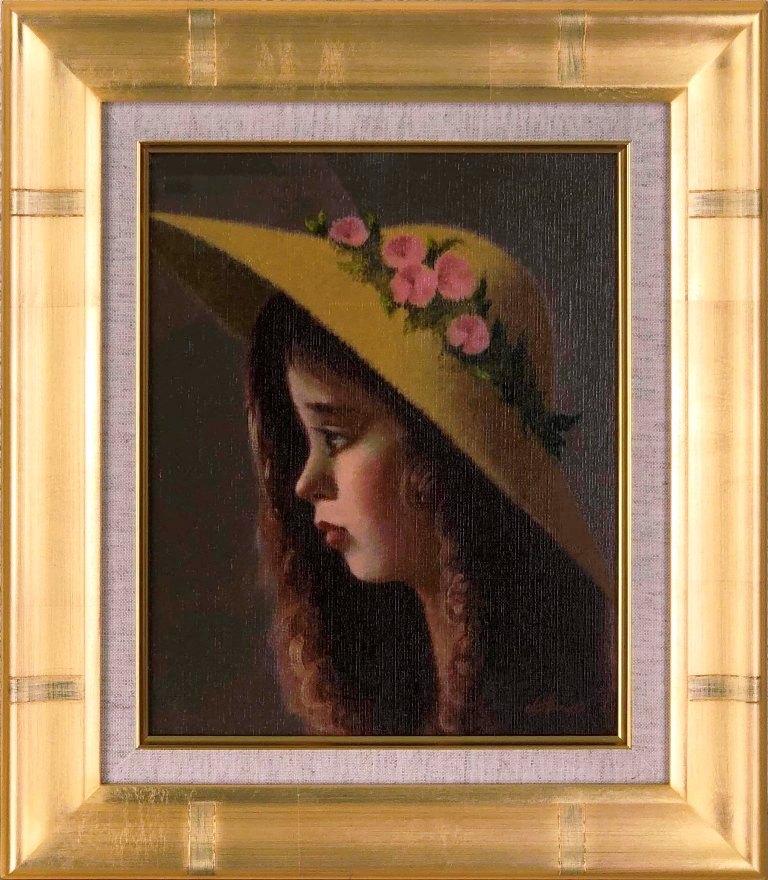絵画　油彩画　少女　深沢邦朗　「花の帽子」 絵画 油彩画 少女 深沢邦朗 「花の帽子」 - メルカリ