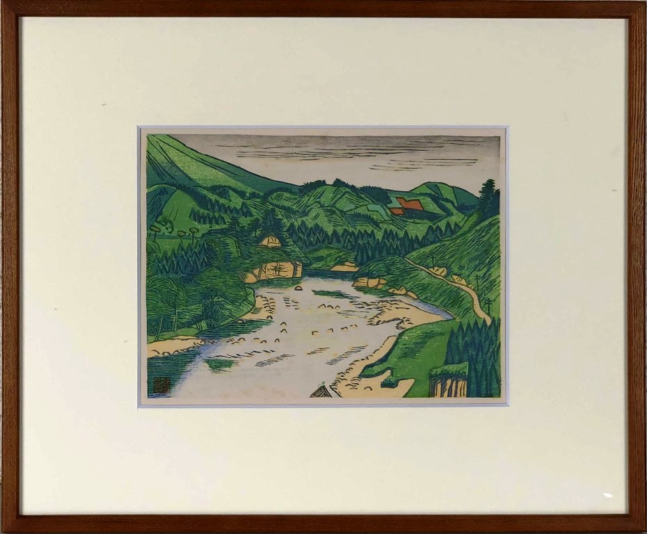 下澤木鉢郎 「翆巒瑪耶渓」 木版|小野画廊