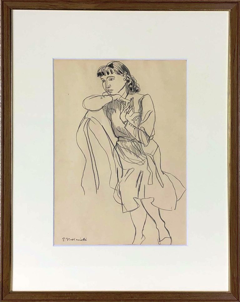 中西 利雄、人物、希少な額装用画集より、美品、新品額装付