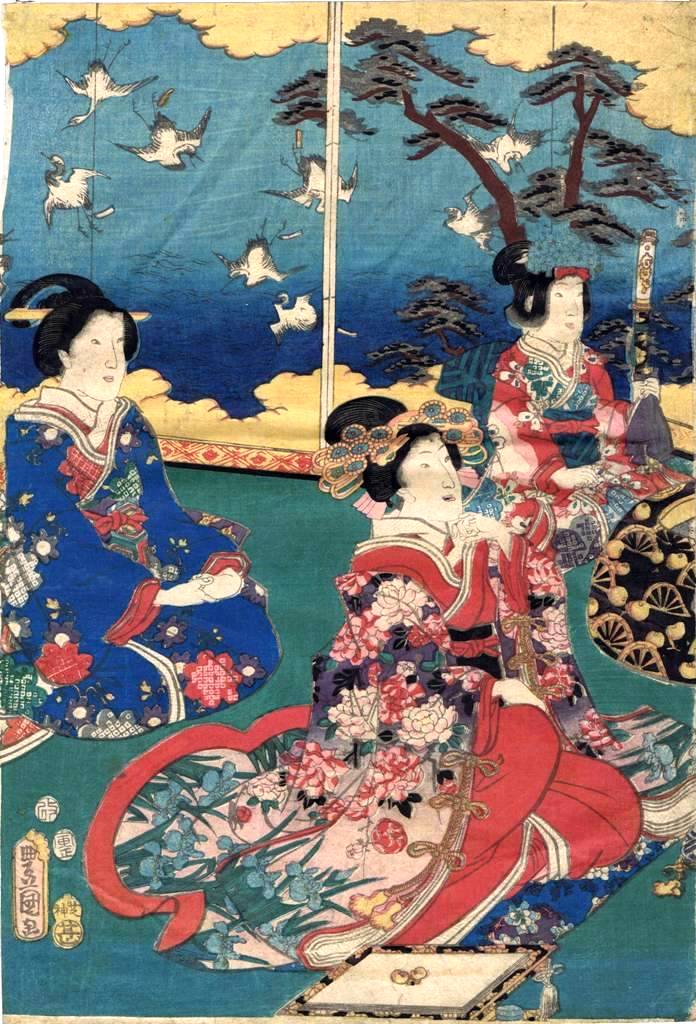 歌川豊國 浮世絵 歌川国貞による浮世絵「「見立十二ヶ月の中四月 石橋」」