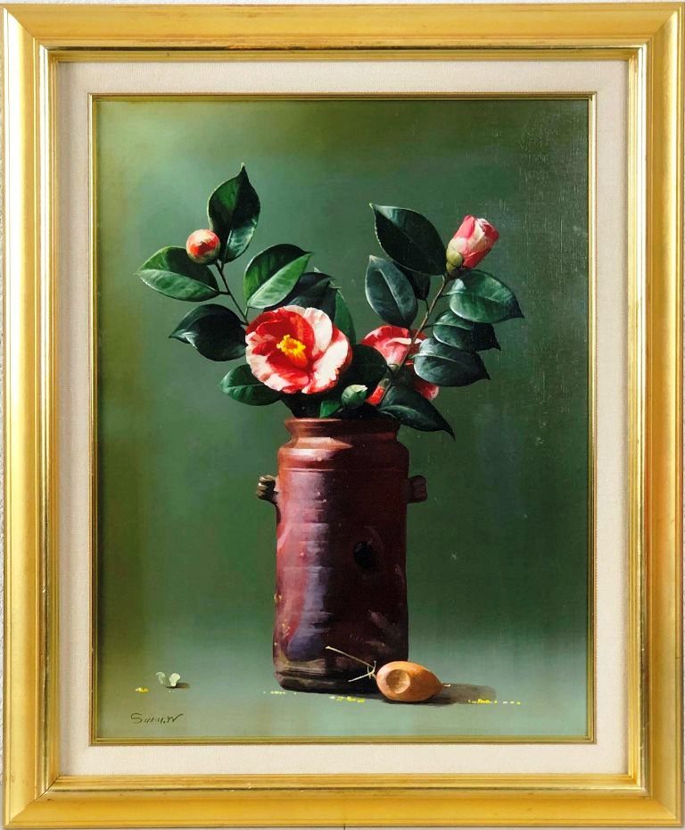 油絵 画家 ( 渡辺やすし )  赤い花 油絵 画家 ( 渡辺やすし ) 赤い花