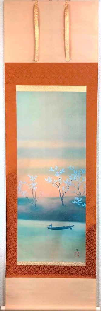 掛け軸 菱田春草 作 『 湖辺白鷺 』 絹本 名品 複製 希少 軸装 掛軸 美品 掛け軸 菱田春草 作 『 湖辺白鷺 』 絹本 名品 複製 希少 軸装