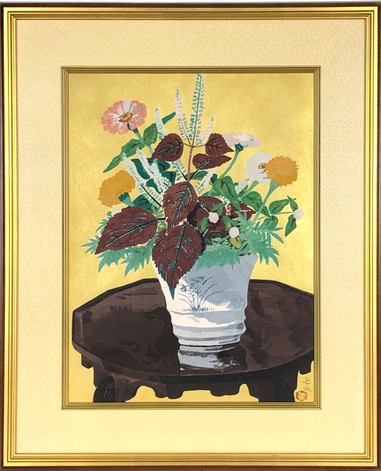【静物画】シルクスクリーン 小倉遊亀「椿」シルクスクリーン :: 絵画買取・販売 - シバヤマ