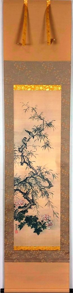 谷 文晁　「花鳥図（春・秋）」　工芸軸（二幅）