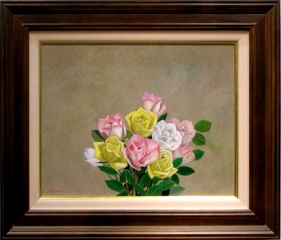 湯浅洋子　薔薇　8号油彩、京都東峰美術旧蔵 湯浅洋子 薔薇 8号油彩、京都東峰美術旧蔵 - メルカリ