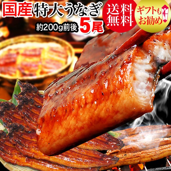 敬老の日 ギフト プレゼント うなぎ 蒲焼き 国内産 炭火焼うなぎ蒲焼 特大5尾入 宮崎県産・鹿児島県産 国産 送料無料 ※鰻 蒲焼のタレ付 ウナギ
