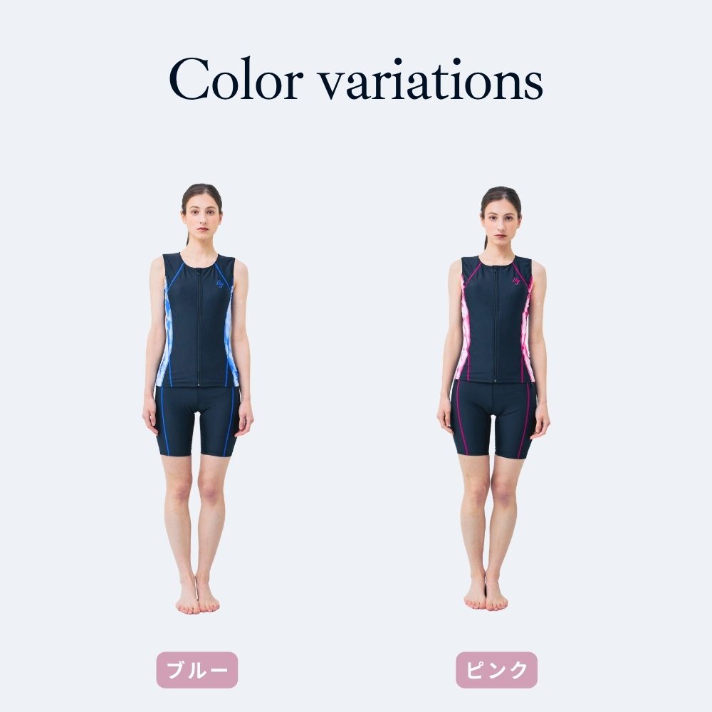 【送料無料】レディース 体型カバー フィットネス水着 ノースリーブ セパレート 日本製 大きいサイズ めくれ上がり防止 女性 リュウナ RYUNA KO2613S｜オノヤスポーツ店