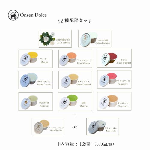 Onsen Dolceおんせんドルチェ 12種至福セット ジェラート12個セット 内容量 1個 100ml 冷凍 乳製品 ジェラート スイーツ デザート 大分 別府 温泉