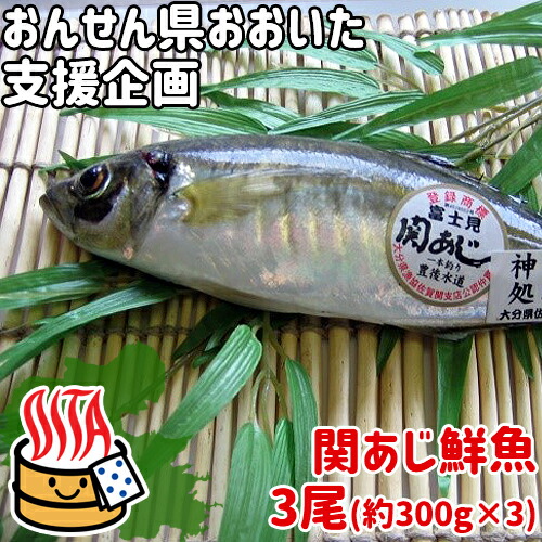 楽天市場 応援企画 おんせん県おおいた 活締めした新鮮な関アジ 鮮魚 3尾 約300g 3 冷蔵便 7 000円 送料込み 大分県支援 復興 脂がのった関あじ 佐賀関漁港から直送 富士見水産 おんせん県おおいた Online Shop