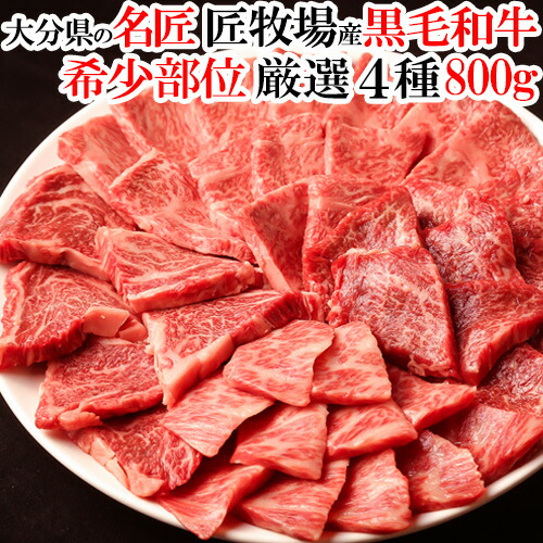 大分県産おおいた和牛 黒毛和牛希少部位 おまかせ4種 焼肉セット 800g 特上おおいた豊後牛 国産 九州 BBQ 焼き肉 牛肉 焼肉 匠牧場【送料込】