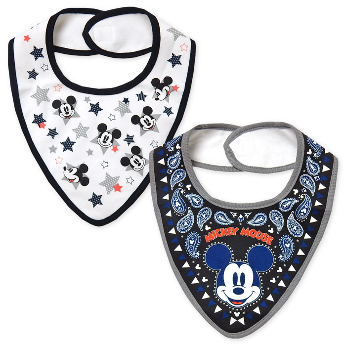 楽天市場 送料無料 男児 ベビー Disney ディズニー ミッキー 2枚組 バンダナスタイ よだれかけ 裏面防水加工 肌にあたる部分綿100 男の子 A 1916b Bk メール便対応 オンスタイル