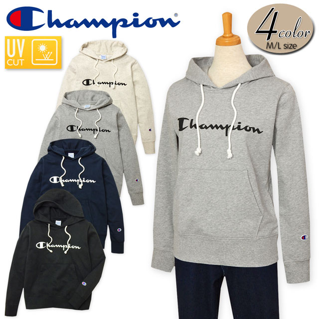 【送料無料】レディース プルオーバー パーカー 長袖 Champion チャンピオン 裏毛 スウェット UVカット加工 ロゴプリント 刺繍 婦人