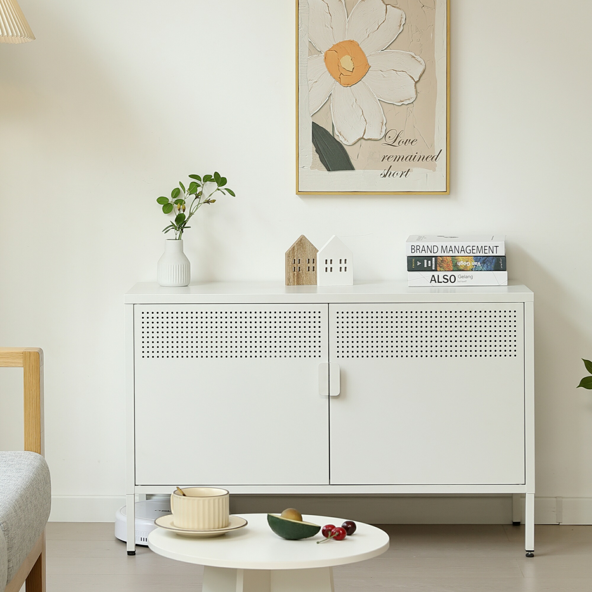 キャビネット スチール サイドボード ドア付き 両開き 可動棚