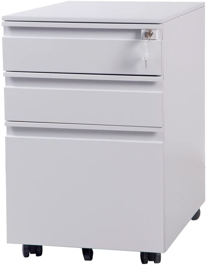 サイドワゴン 3段オールロック 幅390×奥行450×高さ600mm スチール製 ペントレー シリンダー錠 完全完成品 組立て不要 ホワイト ブラック グレー