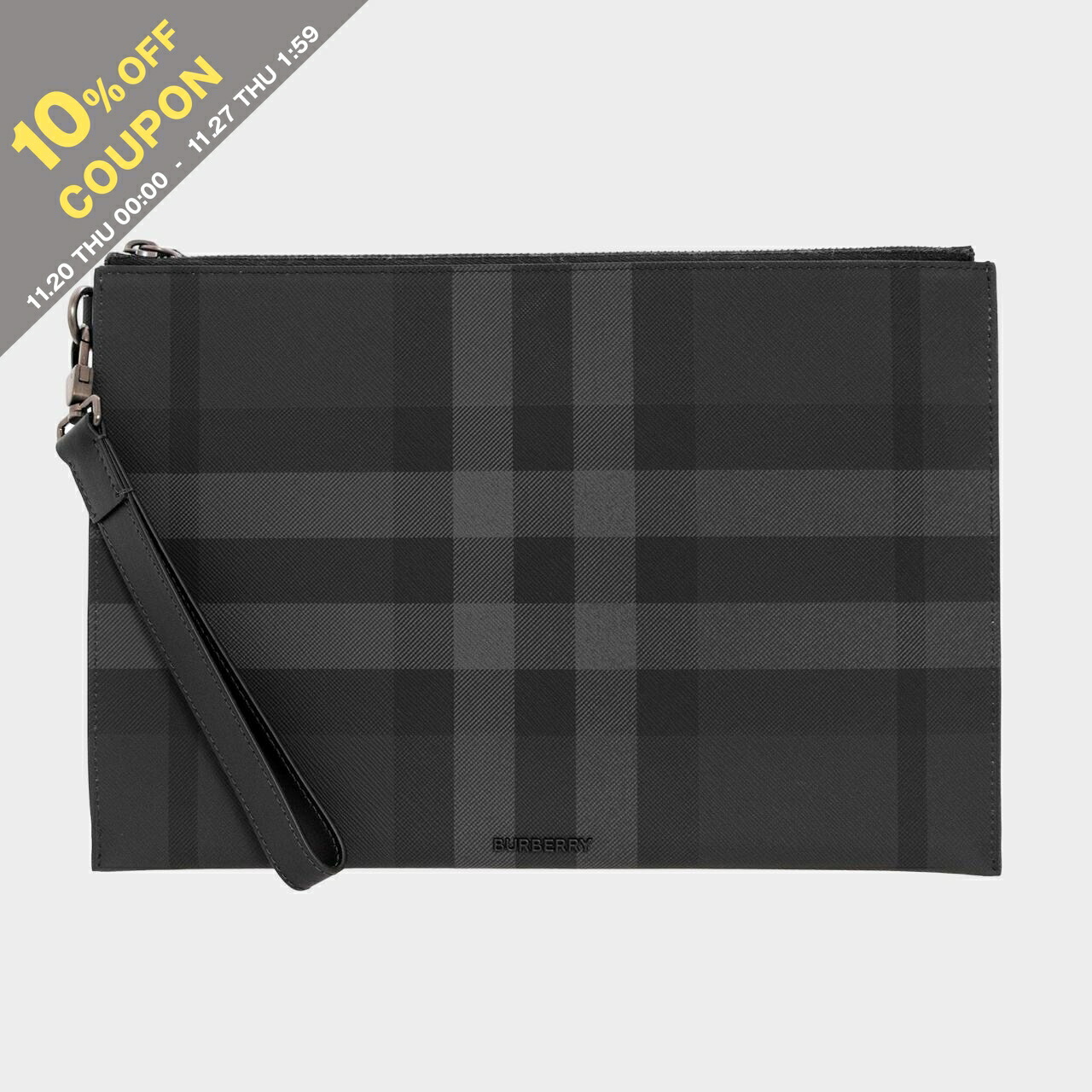【美品】BURBERRY ロンドンチェック トラベルポーチ BURBERRY◇ロンドンチェック レザー トラベルポーチ /ブラック