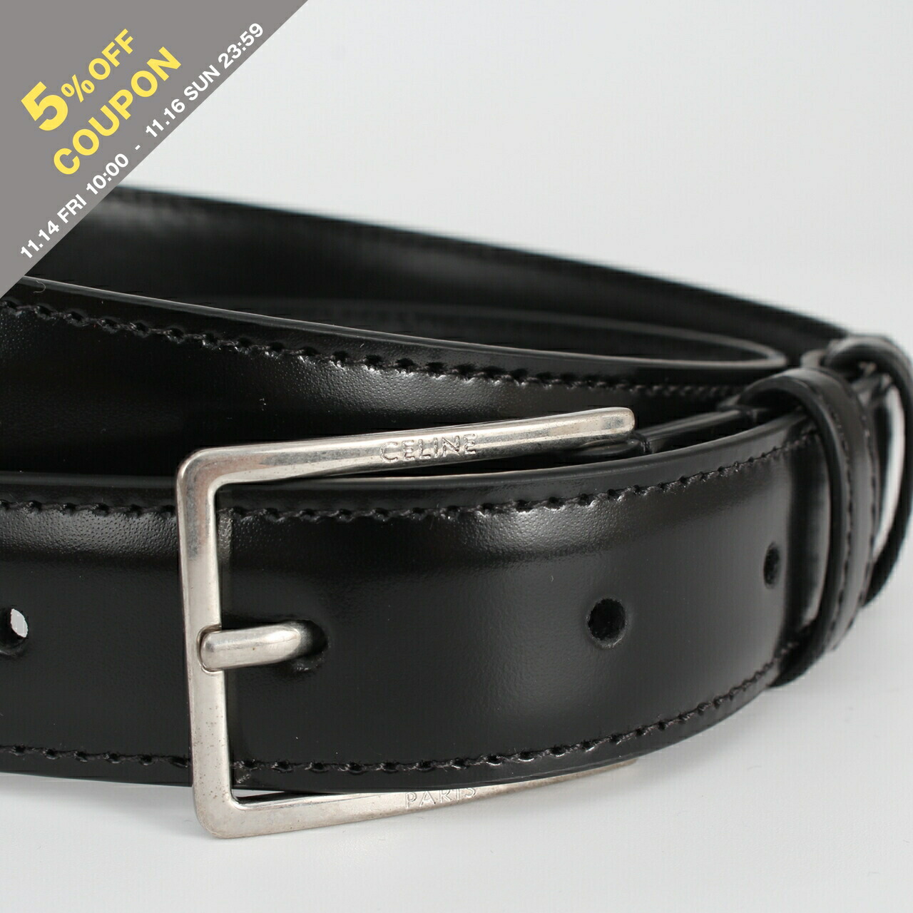 CELINE 黒 レザーベルト 80 CELINE(セリーヌ) ダブルリングレザーベルト ブラック サイズ 80