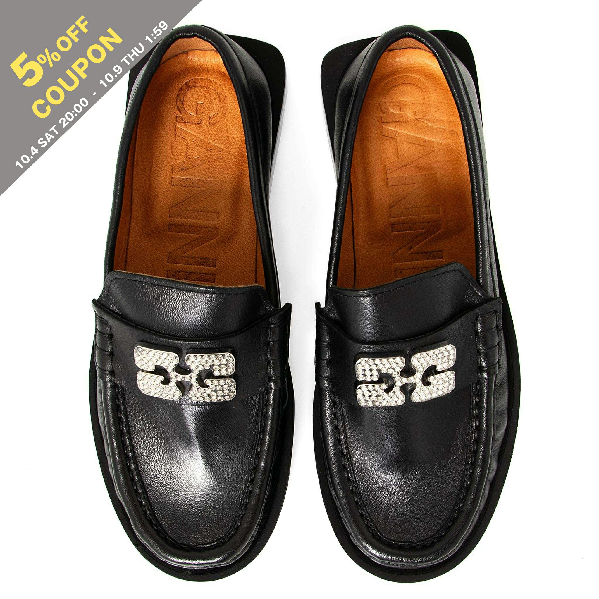 【新品未使用】GANNI ローファー GANNI ガニー レディース ローファー RHINESTONE LOGO LOAFER