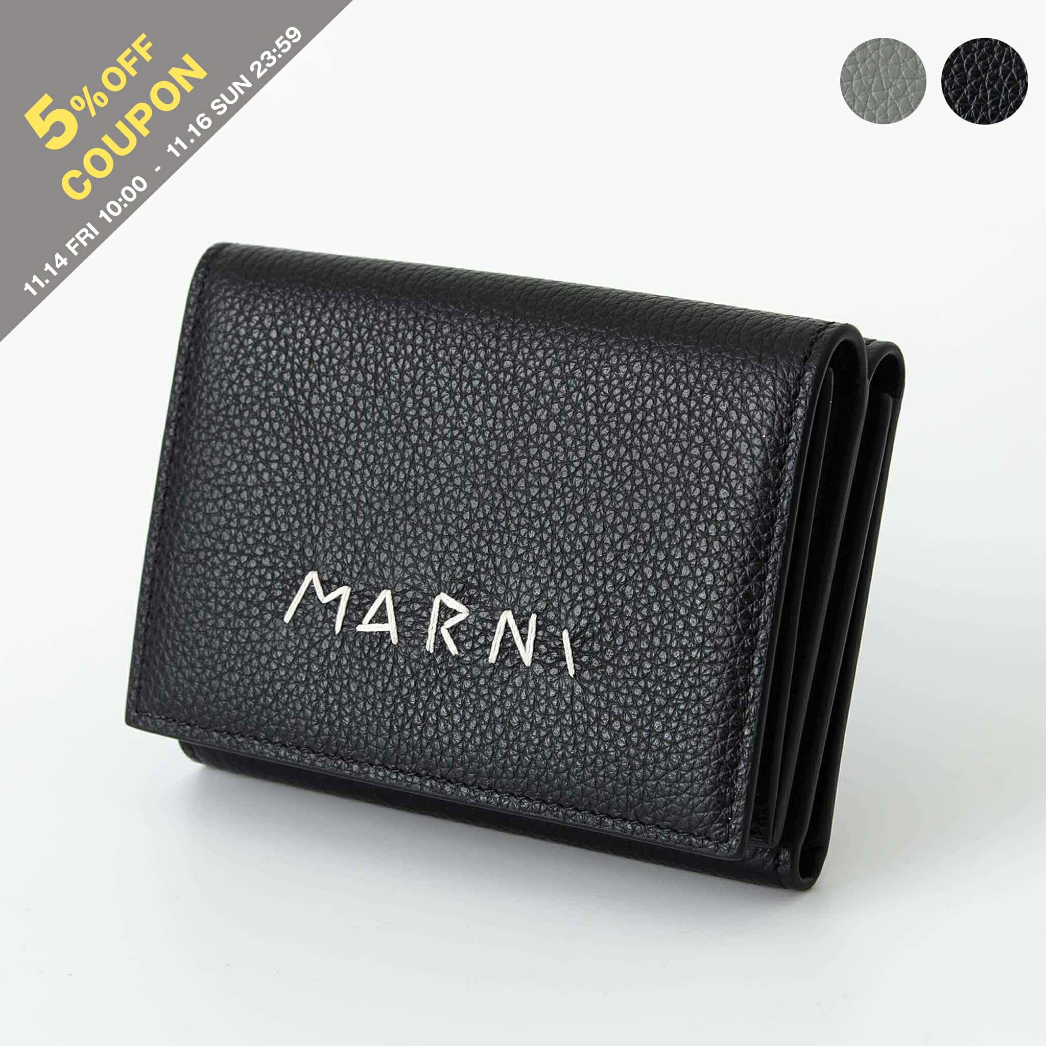 楽天市場】MARNI（マルニ）【BLACK LEATHER TRIFOLD WALLET】ブラック
